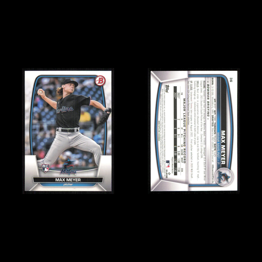 Max Meyer Rookie #36 2023 Bowman Miami Marlins Baseball Card MLB NM