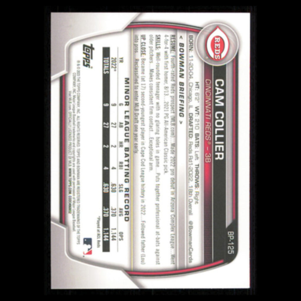 Cam Collier #BP-125 2023 Bowman Prospects Cincinnati Reds Baseball Card MLB NM