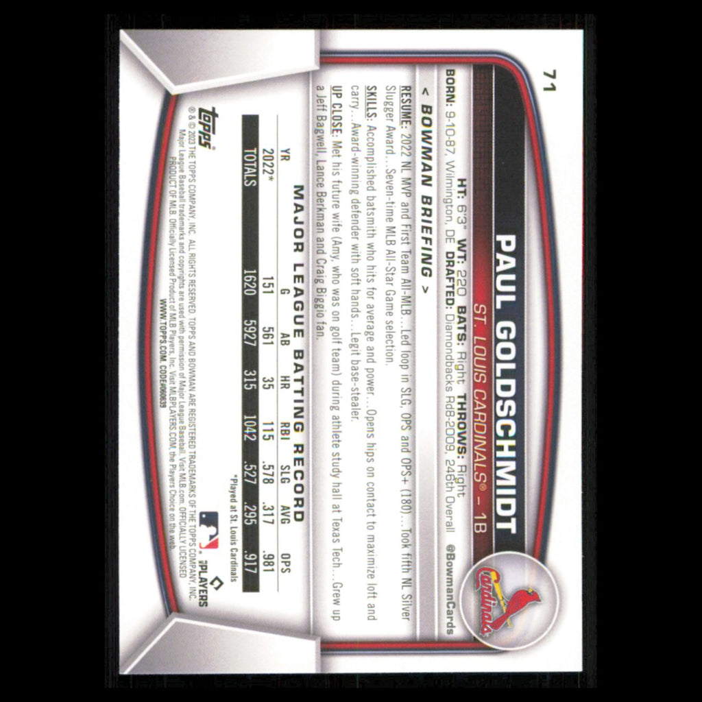 Paul Goldschmidt #71 2023 Bowman St. Louis Cardinals Baseball Card MLB NM