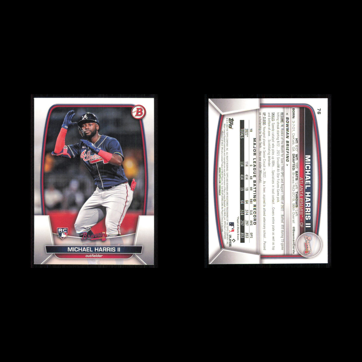 Michael Harris II Rookie #76 2023 Bowman Atlanta Braves Baseball Card MLB NM