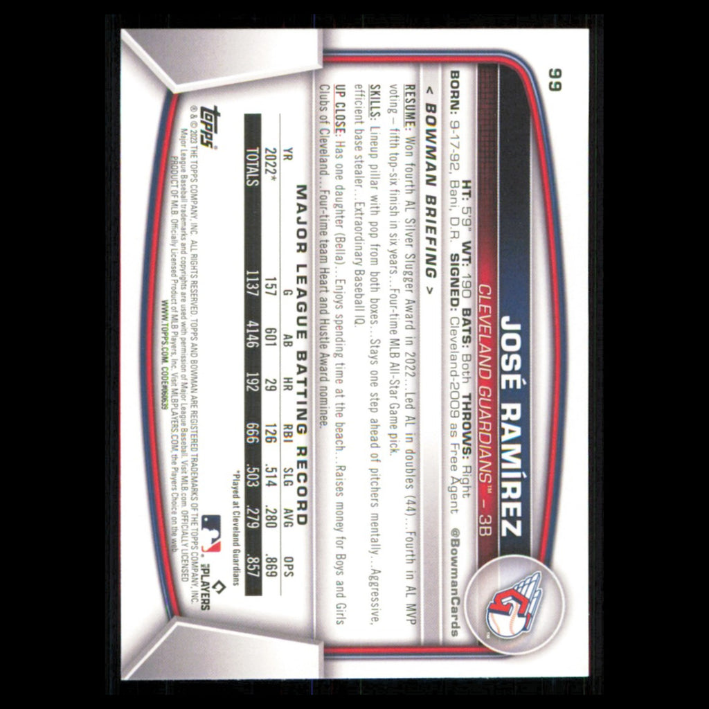 Jose Ramirez #99 2023 Bowman Cleveland Guardians Baseball Card MLB NM