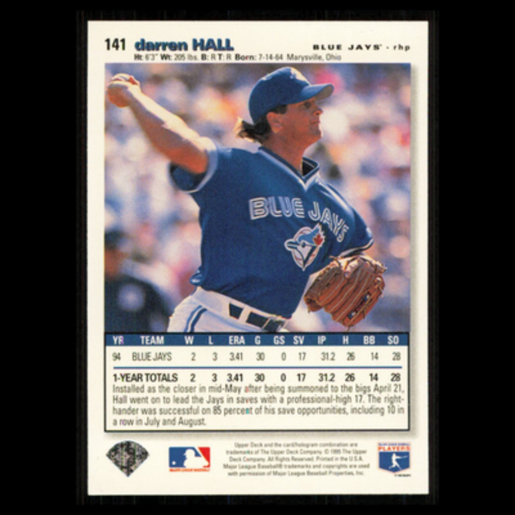 Darren Hall #141 1995 Upper Deck Collectors Choice Toronto Blue Jays Baseball NM