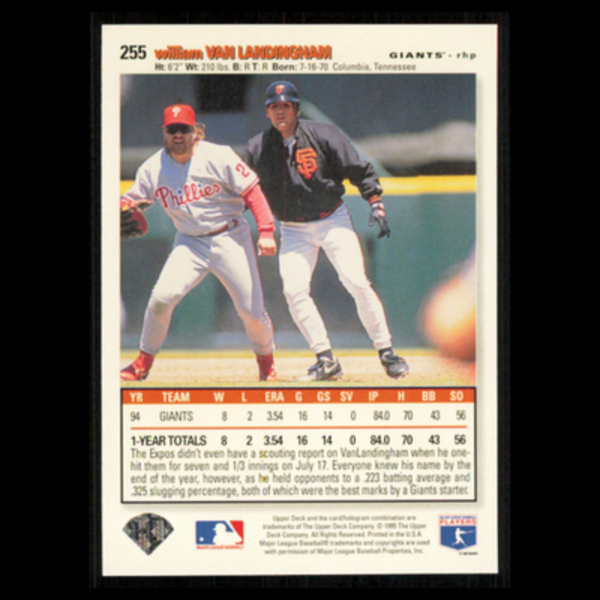 William Van Landingham #255 1995 Upper Deck Collectors Choice Giants Baseball NM
