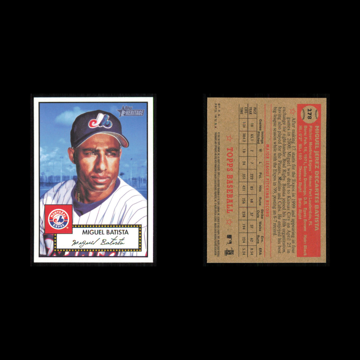 Miguel Batista #278 2001 Topps Heritage Montreal Expos Baseball Card MLB NM