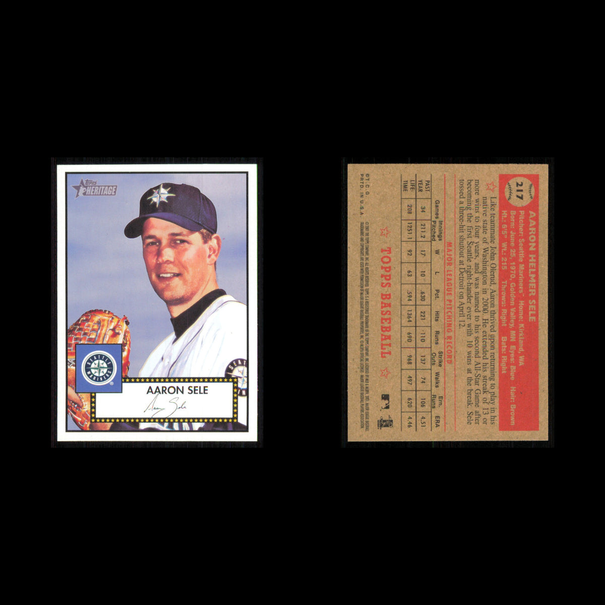 Aaron Sele #217 2001 Topps Heritage Seattle Mariners Baseball Card MLB NM