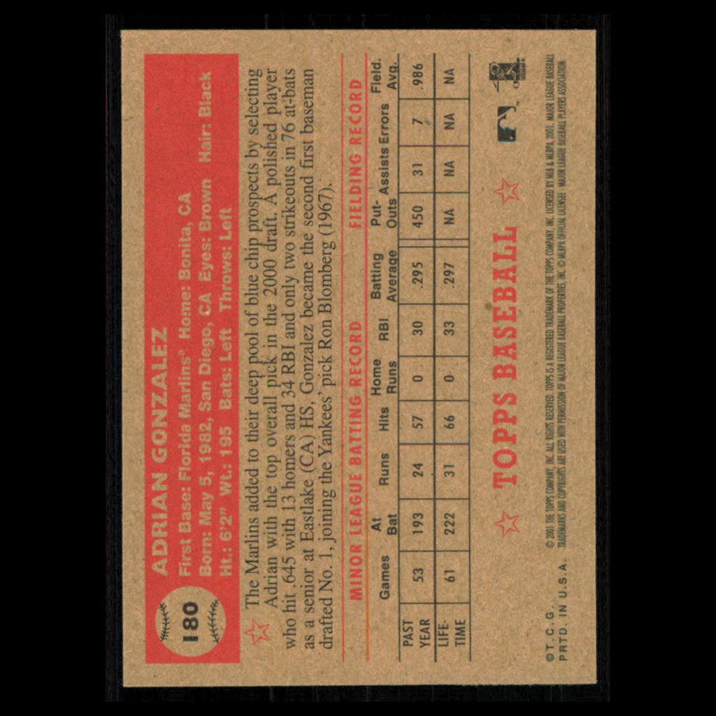 Adrian Gonzalez #180 2001 Topps Heritage Florida Marlins Baseball Card MLB NM