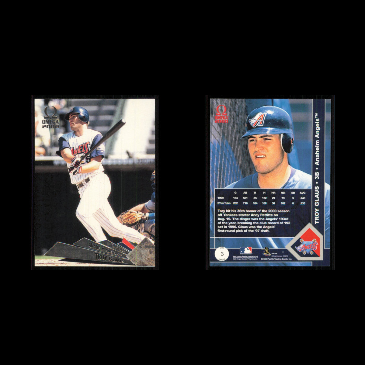 Troy Glaus #3 2000 Pacific Omega Anaheim Angels Baseball Card MLB NM