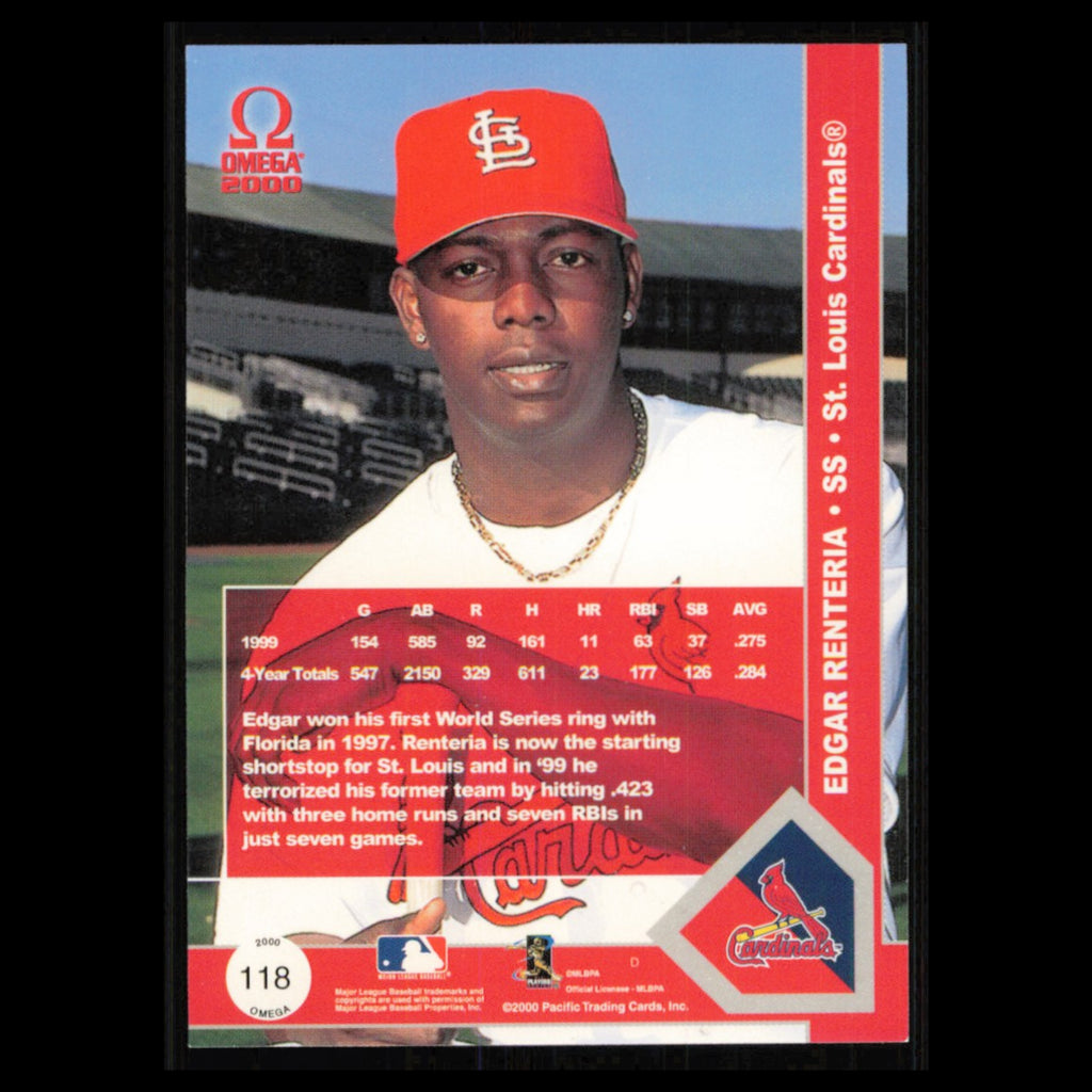 Edgar Renteria #118 2000 Pacific Omega St. Louis Cardinals Baseball Card MLB NM
