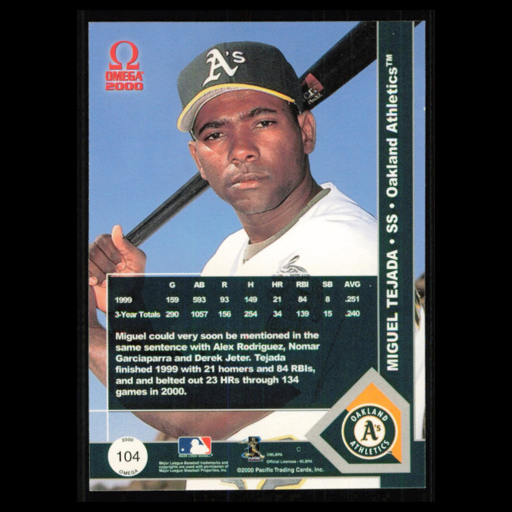 Miguel Tejada #104 2000 Pacific Omega Oakland Athletics Baseball Card MLB NM