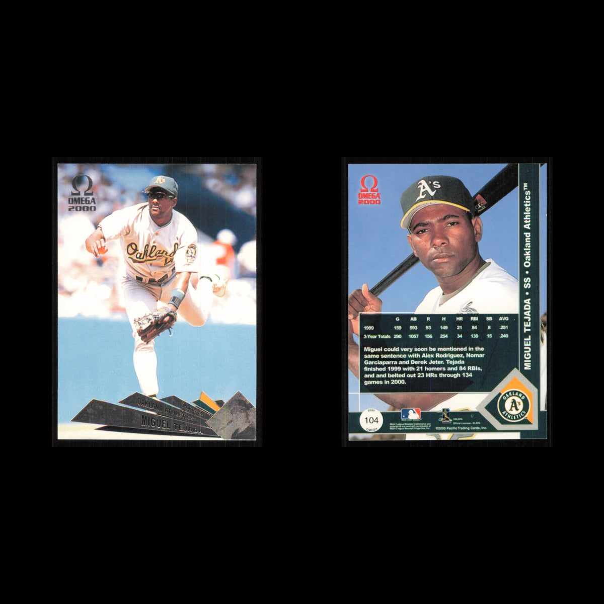 Miguel Tejada #104 2000 Pacific Omega Oakland Athletics Baseball Card MLB NM