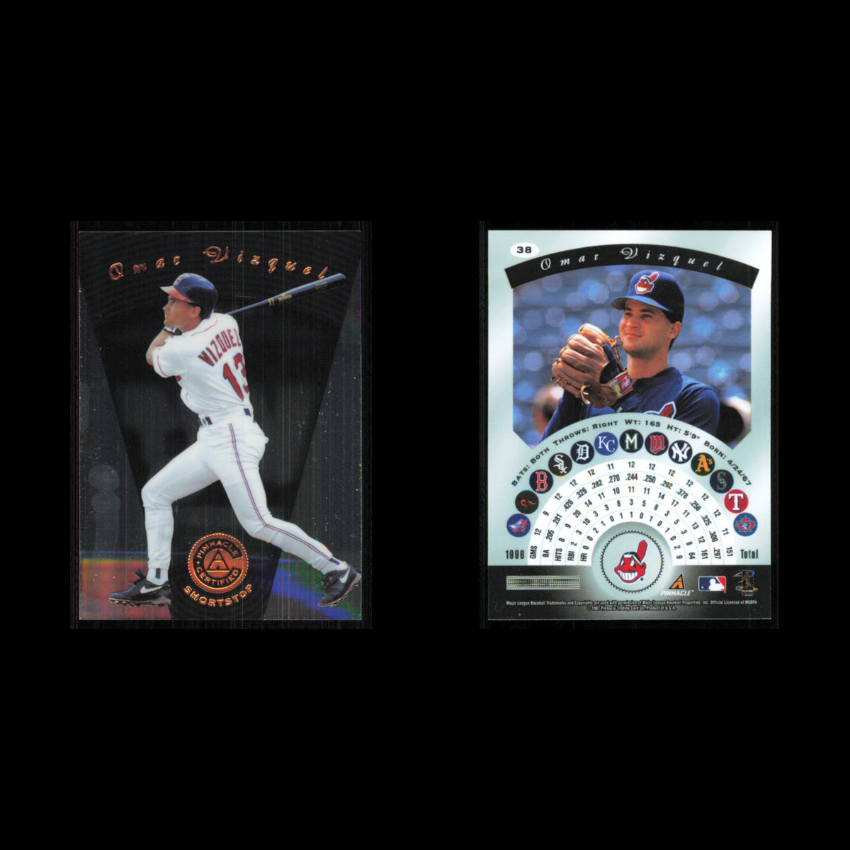 Omar Vizquel #38 1997 Pinnacle Certified Cleveland Indians Baseball Card MLB NM