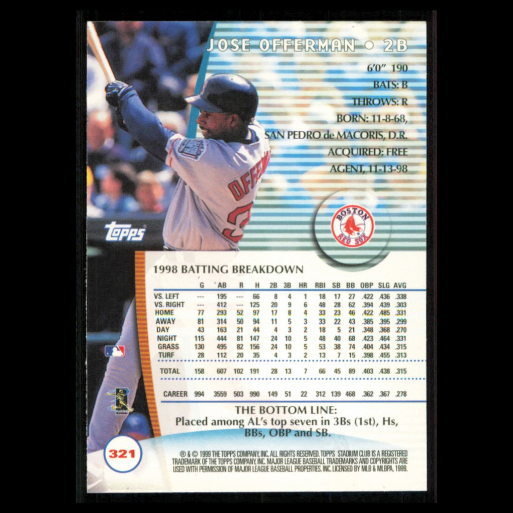 Jose Offerman #321 1999 Topps Stadium Club Boston Red Sox Baseball Card MLB NM