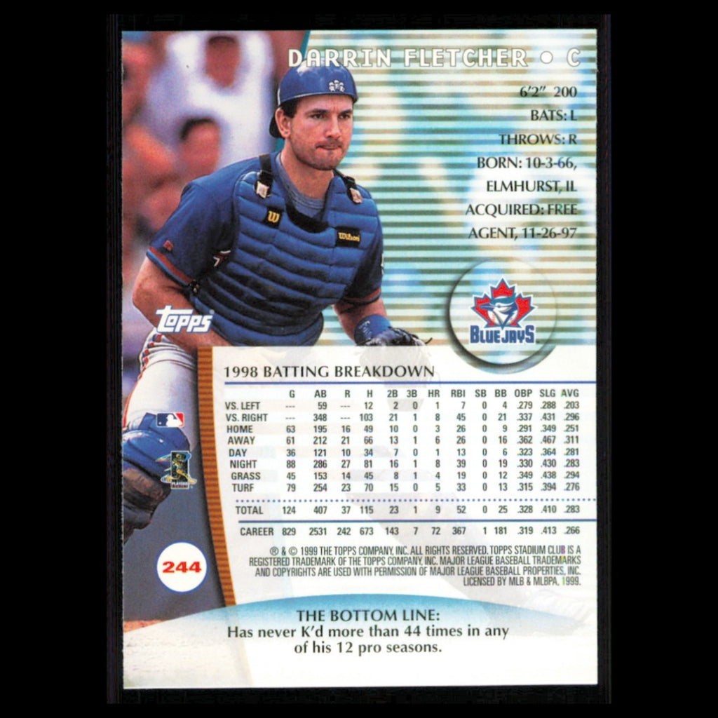 Darrin Fletcher #244 1999 Topps Stadium Club Toronto Blue Jays Baseball Card MLB