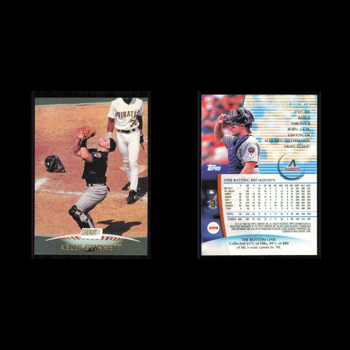 Kelly Stinnett #299 1999 Topps Stadium Club Arizona Diamondbacks Baseball Card
