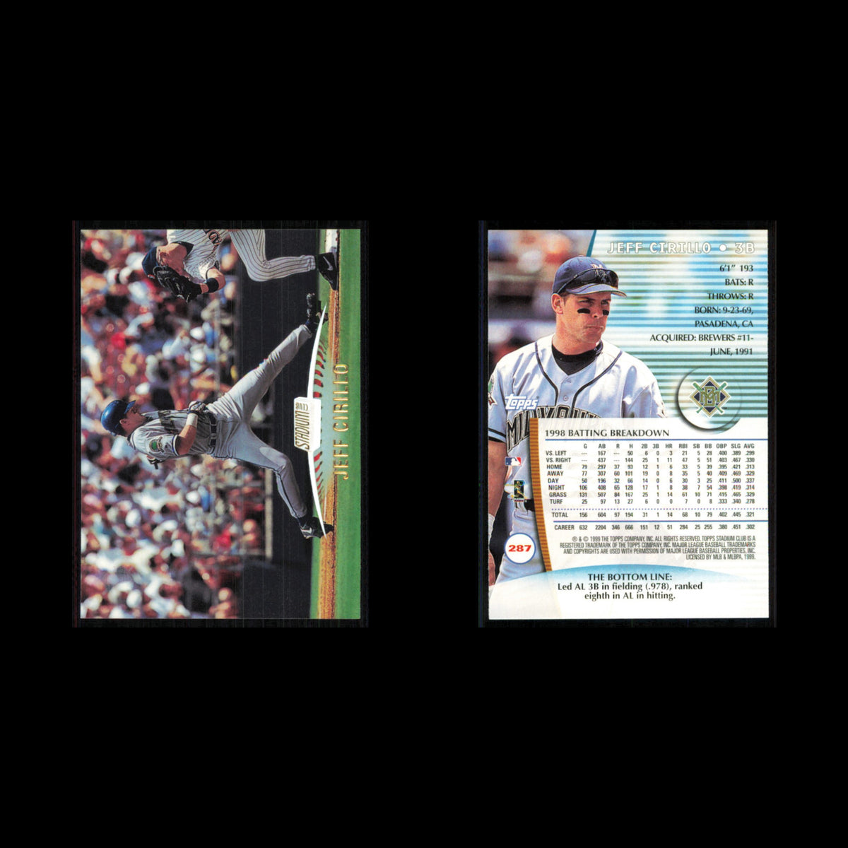 Jeff Cirillo #287 1999 Topps Stadium Club Milwaukee Brewers Baseball Card MLB NM