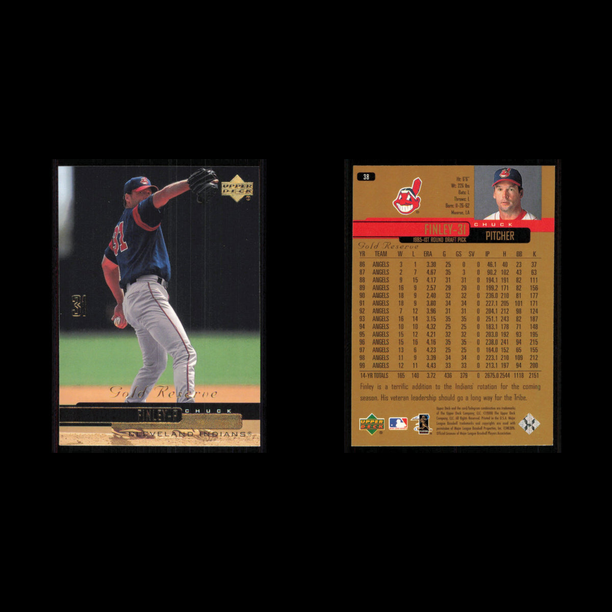 Chuck Finley #38 2000 Upper Deck Gold Reserve Cleveland Indians Baseball Card NM