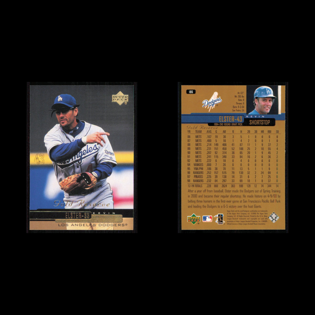 Kevin Elster #186 2000 Upper Deck Gold Reserve Los Angeles Dodgers Baseball Card