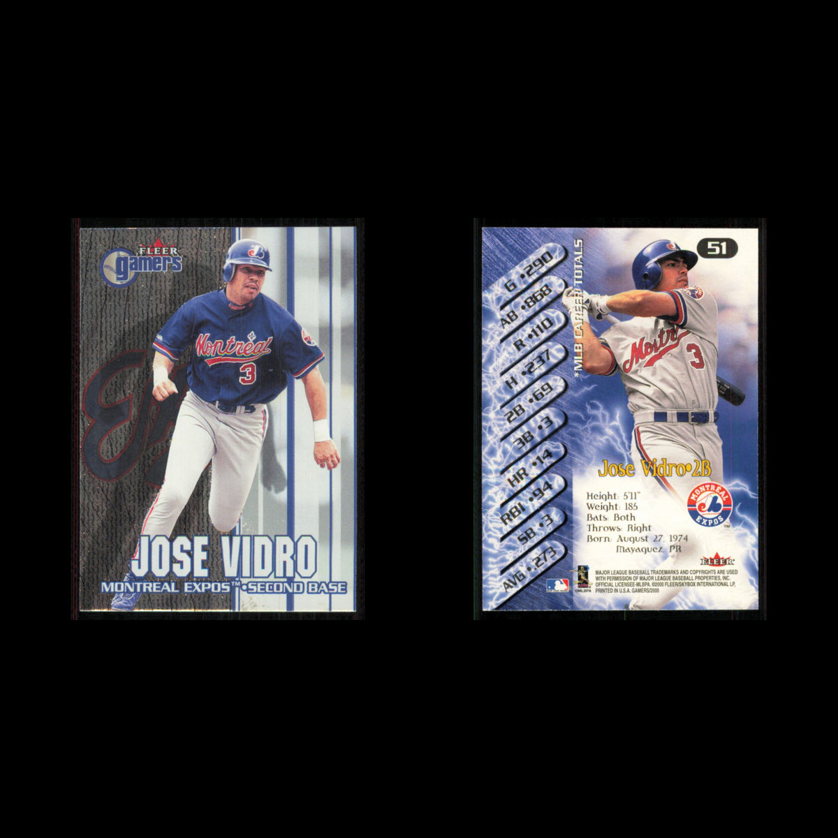 Jose Vidro #51 2000 Fleer Gamers Montreal Expos Baseball Card MLB NM