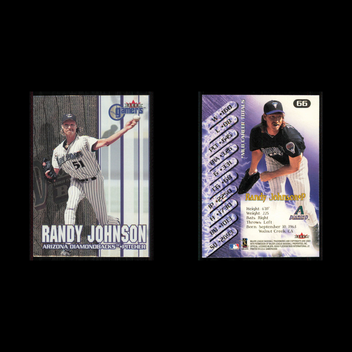 Randy Johnson #66 2000 Fleer Gamers Arizona Diamondbacks Baseball Card MLB NM