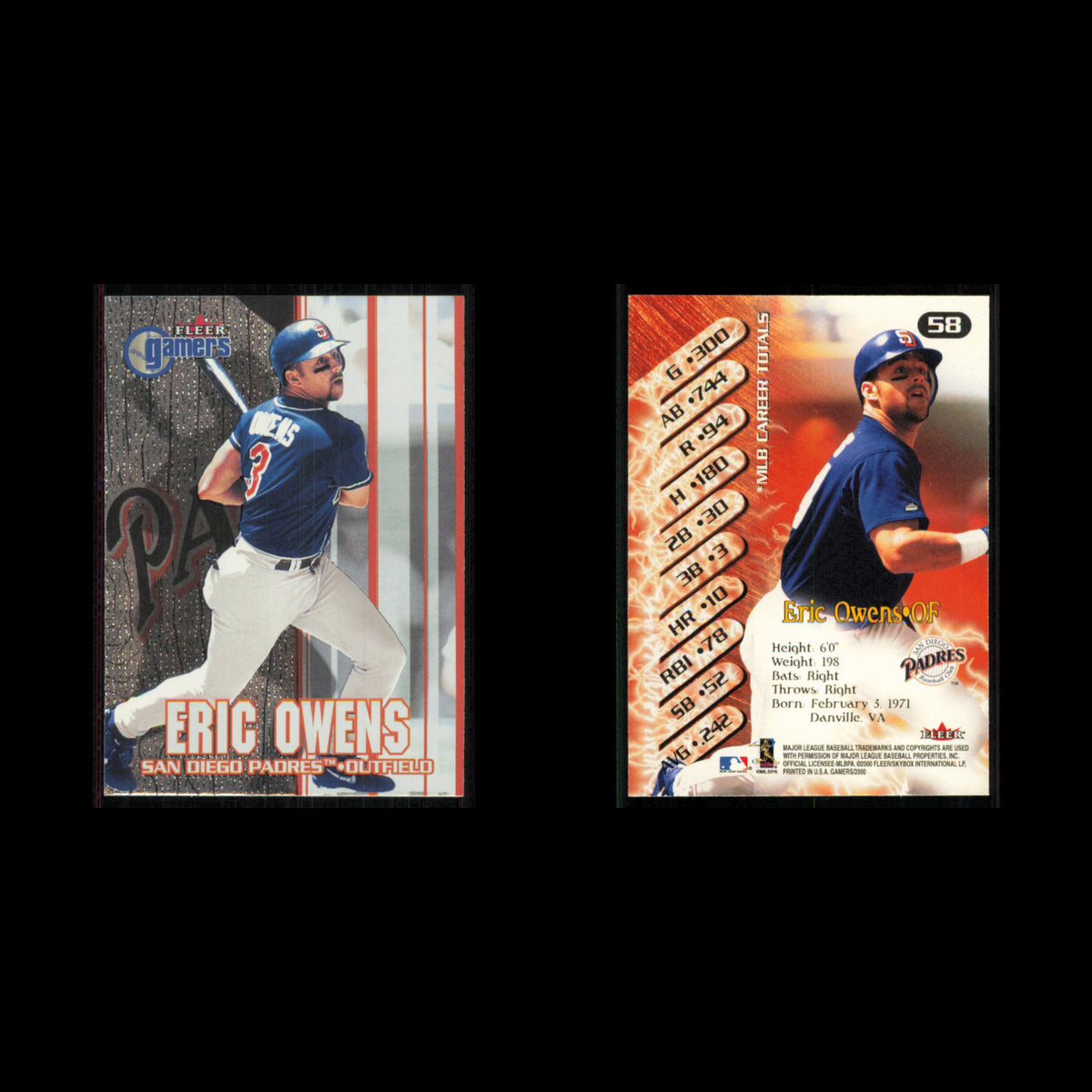 Eric Owens #58 2000 Fleer Gamers San Diego Padres Baseball Card MLB NM