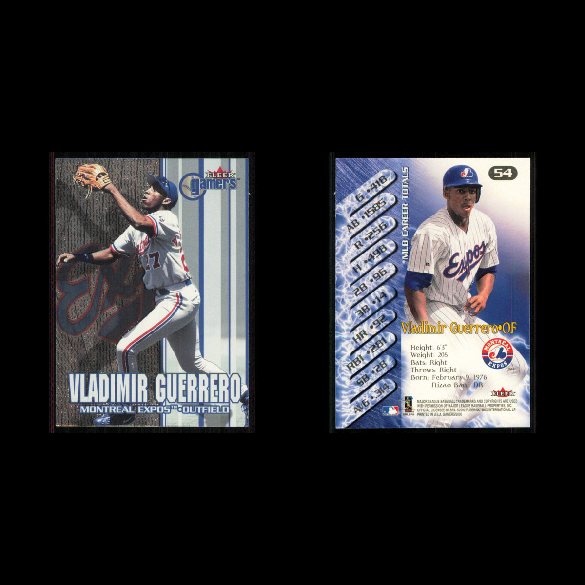 Vladimir Guerrero #54 2000 Fleer Gamers Montreal Expos Baseball Card MLB NM