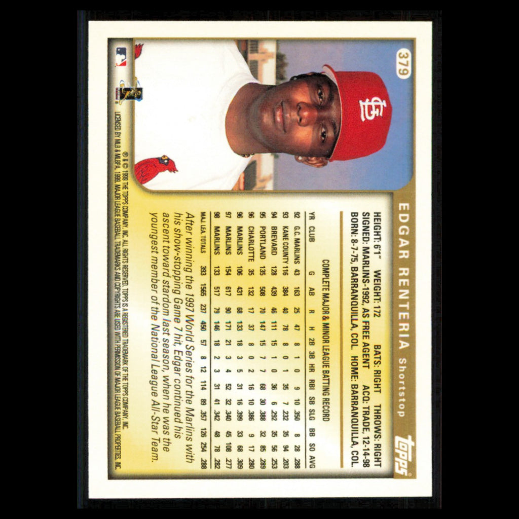 Edgar Renteria #379 1999 Topps St. Louis Cardinals Baseball Card MLB NM