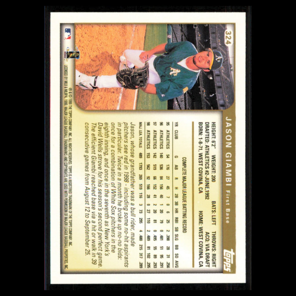 Jason Giambi #324 1999 Topps Oakland Athletics Baseball Card MLB NM