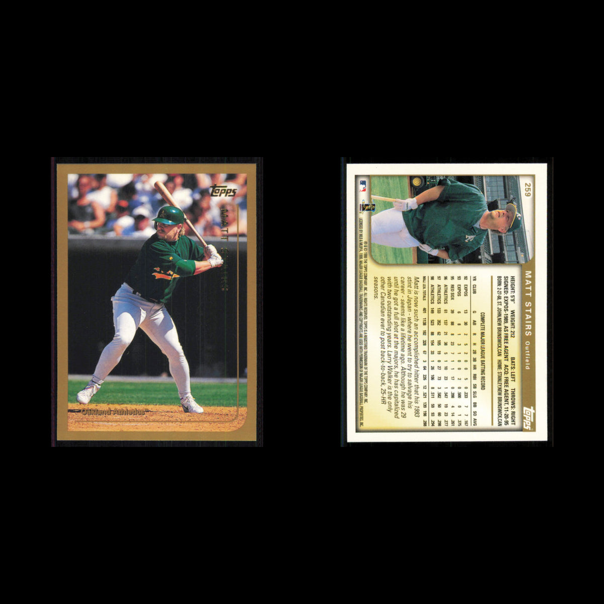 Matt Stairs #259 1999 Topps Oakland Athletics Baseball Card MLB NM