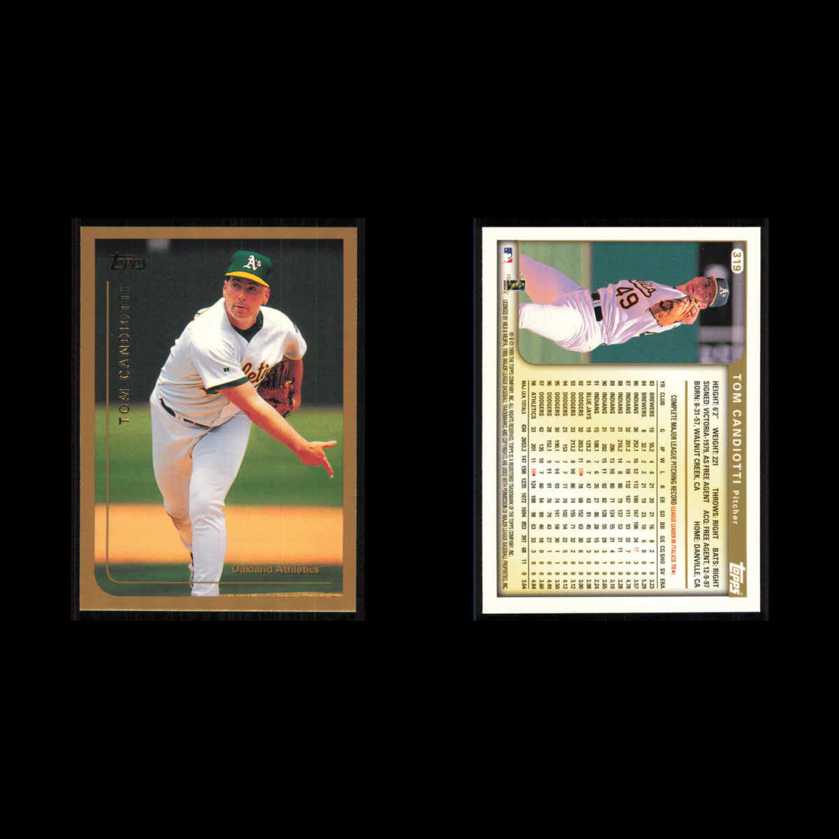 Tom Candiotti #319 1999 Topps Oakland Athletics Baseball Card MLB NM
