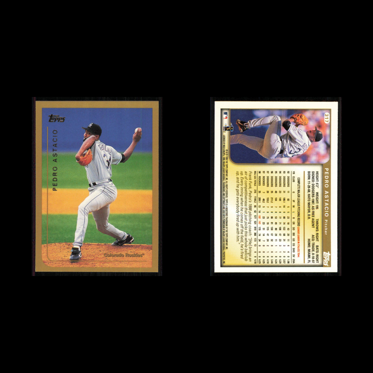 Pedro Astacio #317 1999 Topps Colorado Rockies Baseball Card MLB NM