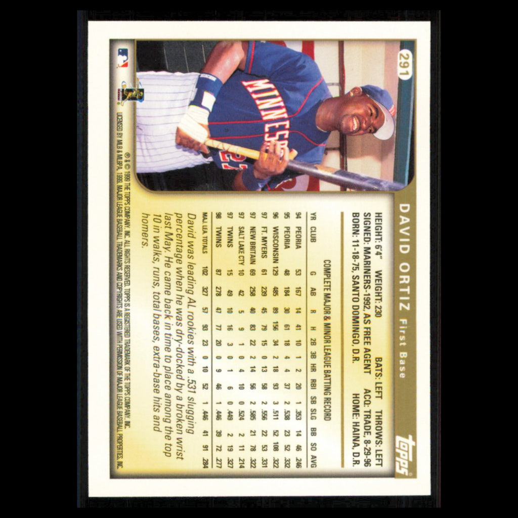 David Ortiz #291 1999 Topps Minnesota Twins Baseball Card MLB NM
