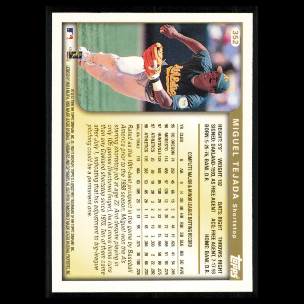Miguel Tejada #352 1999 Topps Oakland Athletics Baseball Card MLB NM