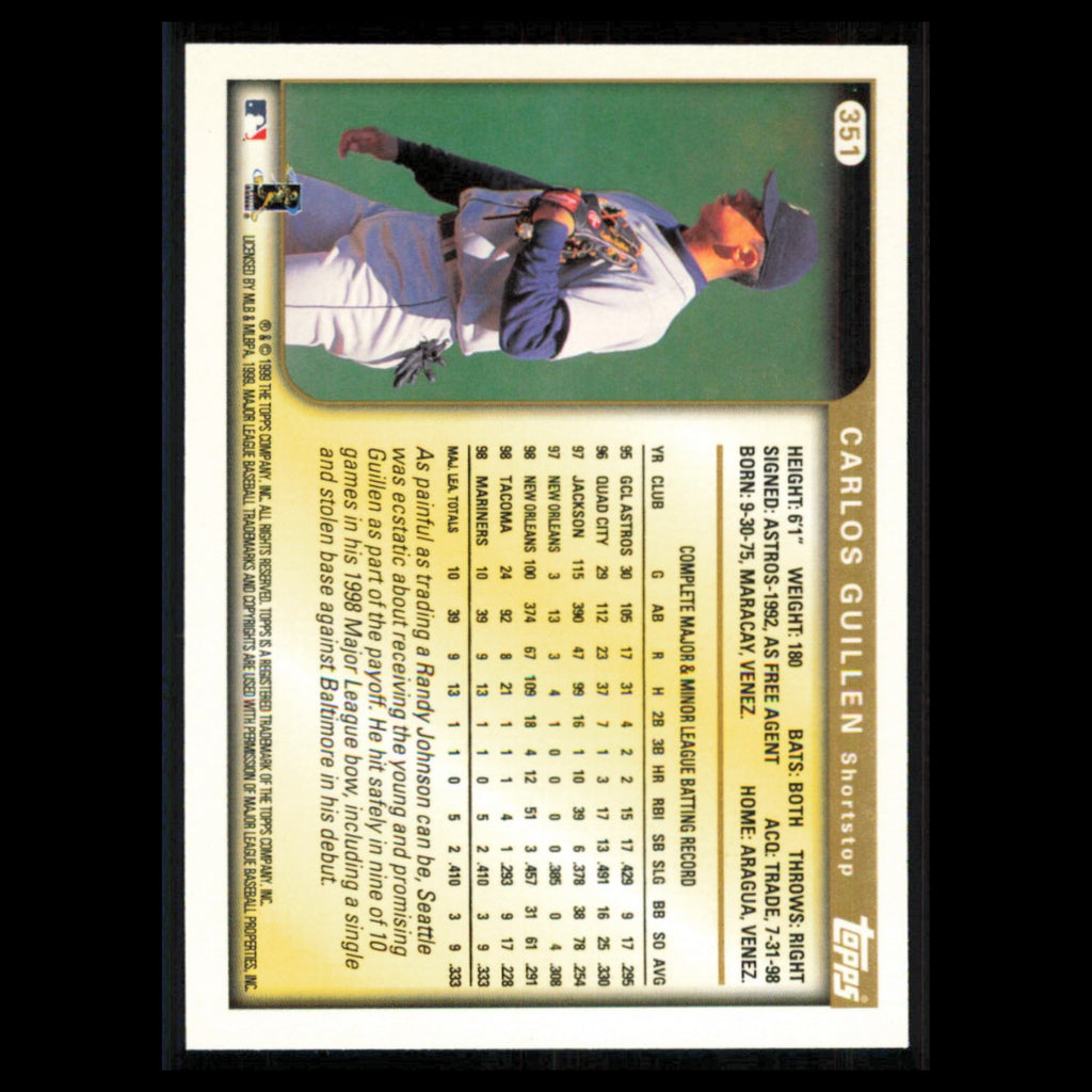 Carlos Guillen Rookie #351 1999 Topps Seattle Mariners Baseball Card MLB NM