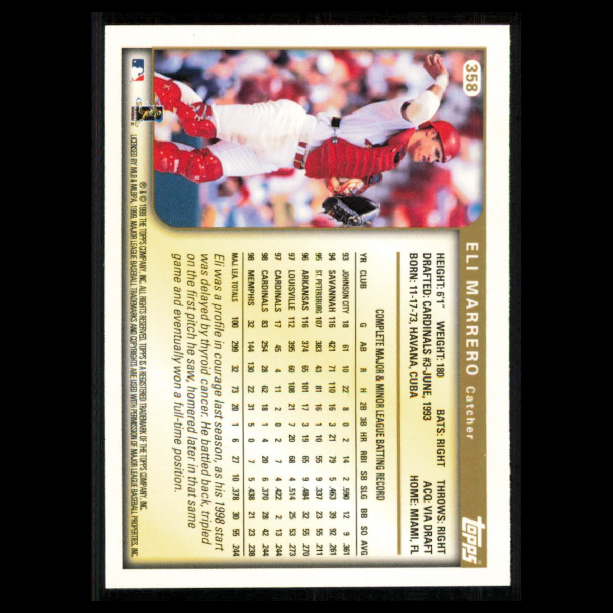 Eli Marrero #358 1999 Topps St. Louis Cardinals Baseball Card MLB NM