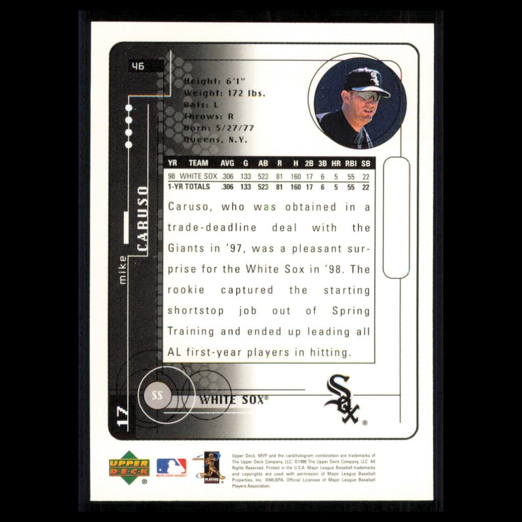 Mike Caruso #46 1999 Upper Deck MVP Chicago White Sox Baseball Card MLB NM
