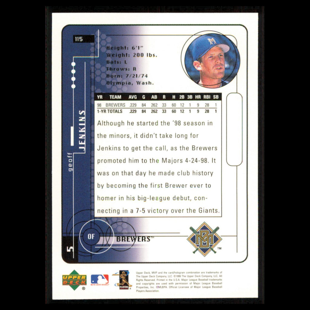 Geoff Jenkins #115 1999 Upper Deck MVP Milwaukee Brewers Baseball Card MLB NM