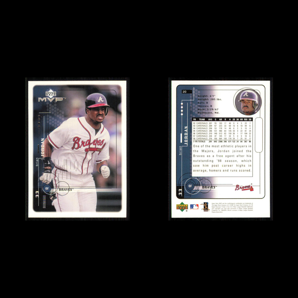 Brian Jordan #20 1999 Upper Deck MVP Atlanta Braves Baseball Card MLB NM