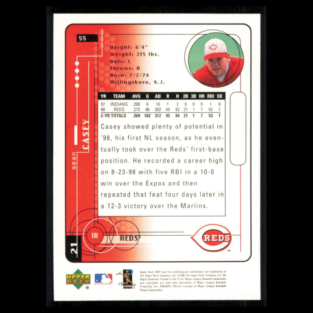 Sean Casey #55 1999 Upper Deck MVP Cincinnati Reds Baseball Card MLB NM