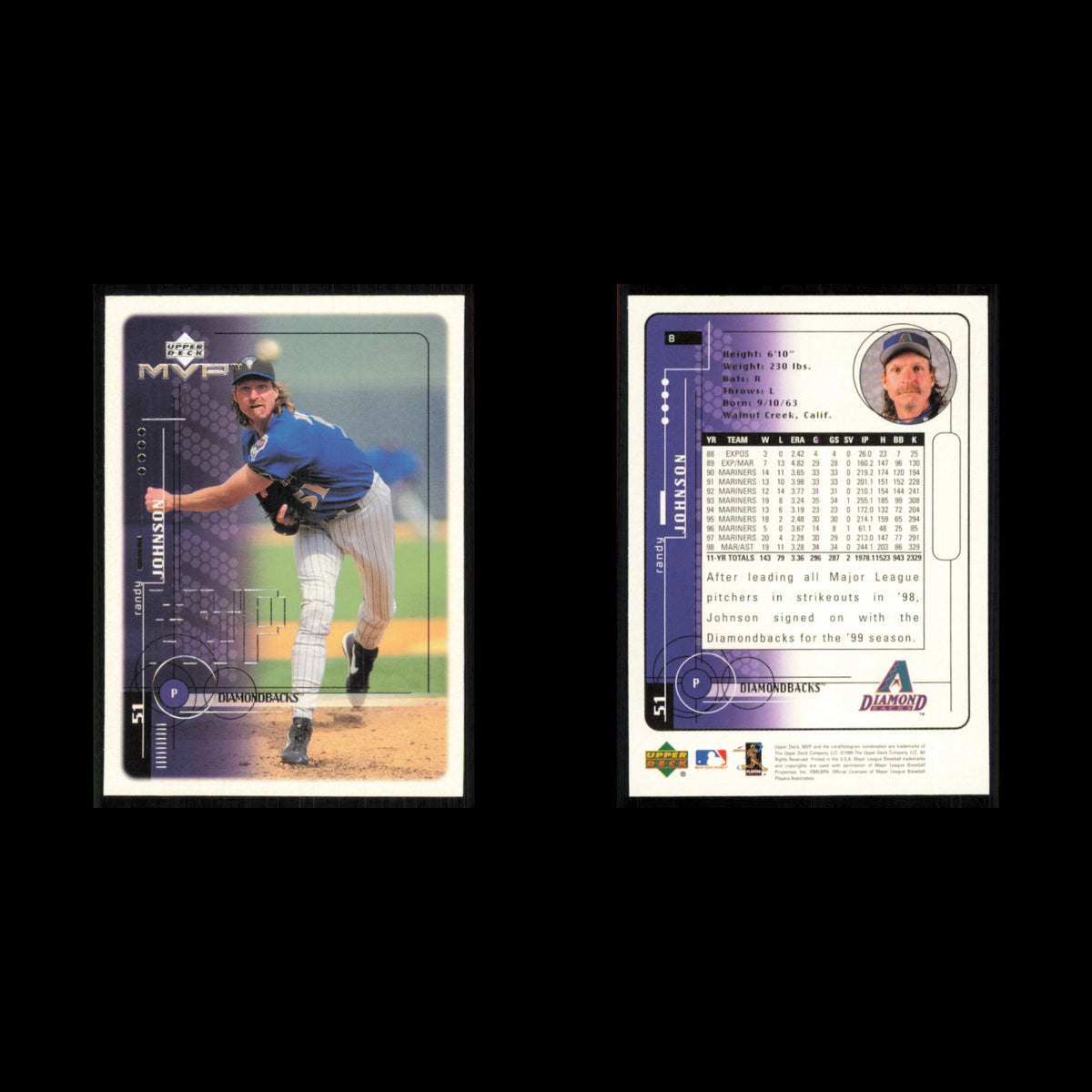 Randy Johnson #8 1999 Upper Deck MVP Arizona Diamondbacks Baseball Card MLB NM