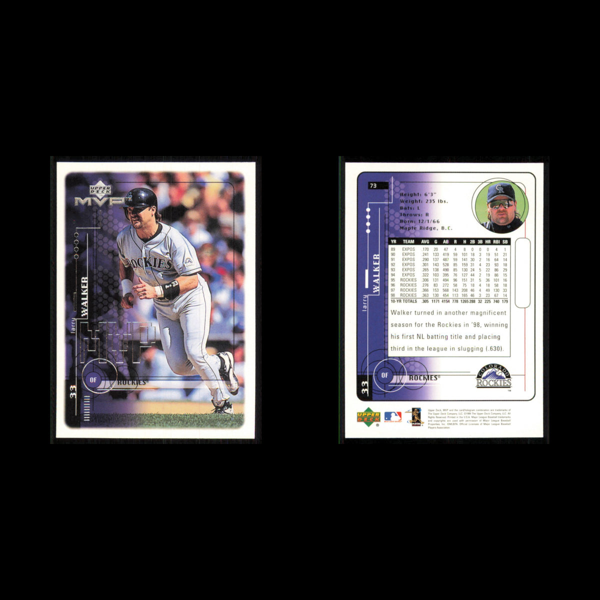 Larry Walker #73 1999 Upper Deck MVP Colorado Rockies Baseball Card MLB NM