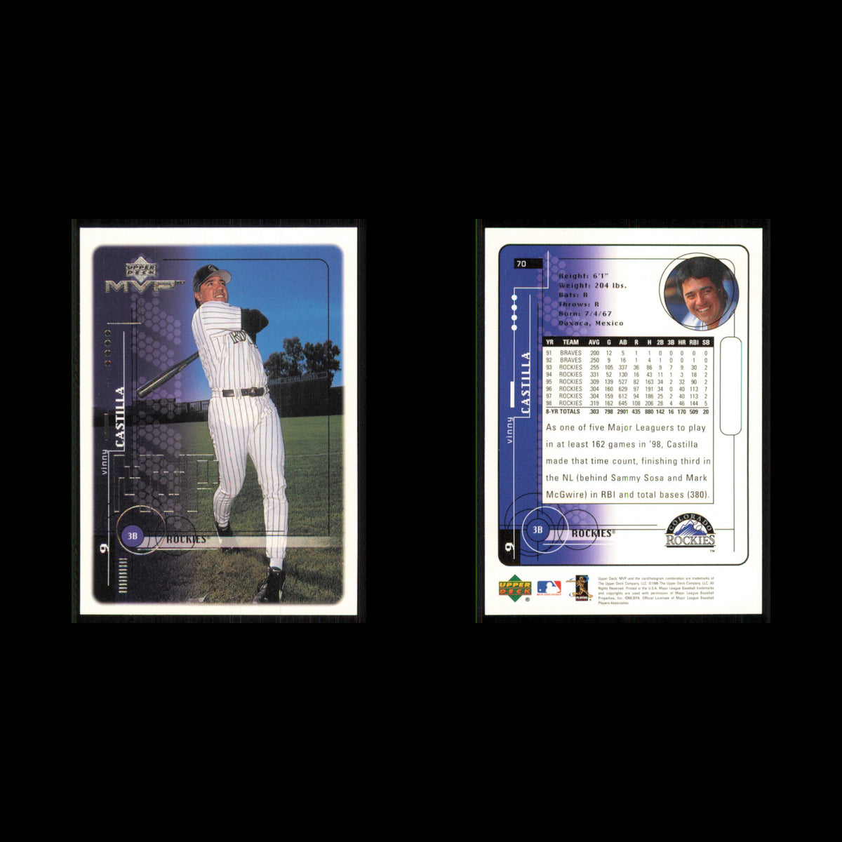 Vinny Castilla #70 1999 Upper Deck MVP Colorado Rockies Baseball Card MLB NM