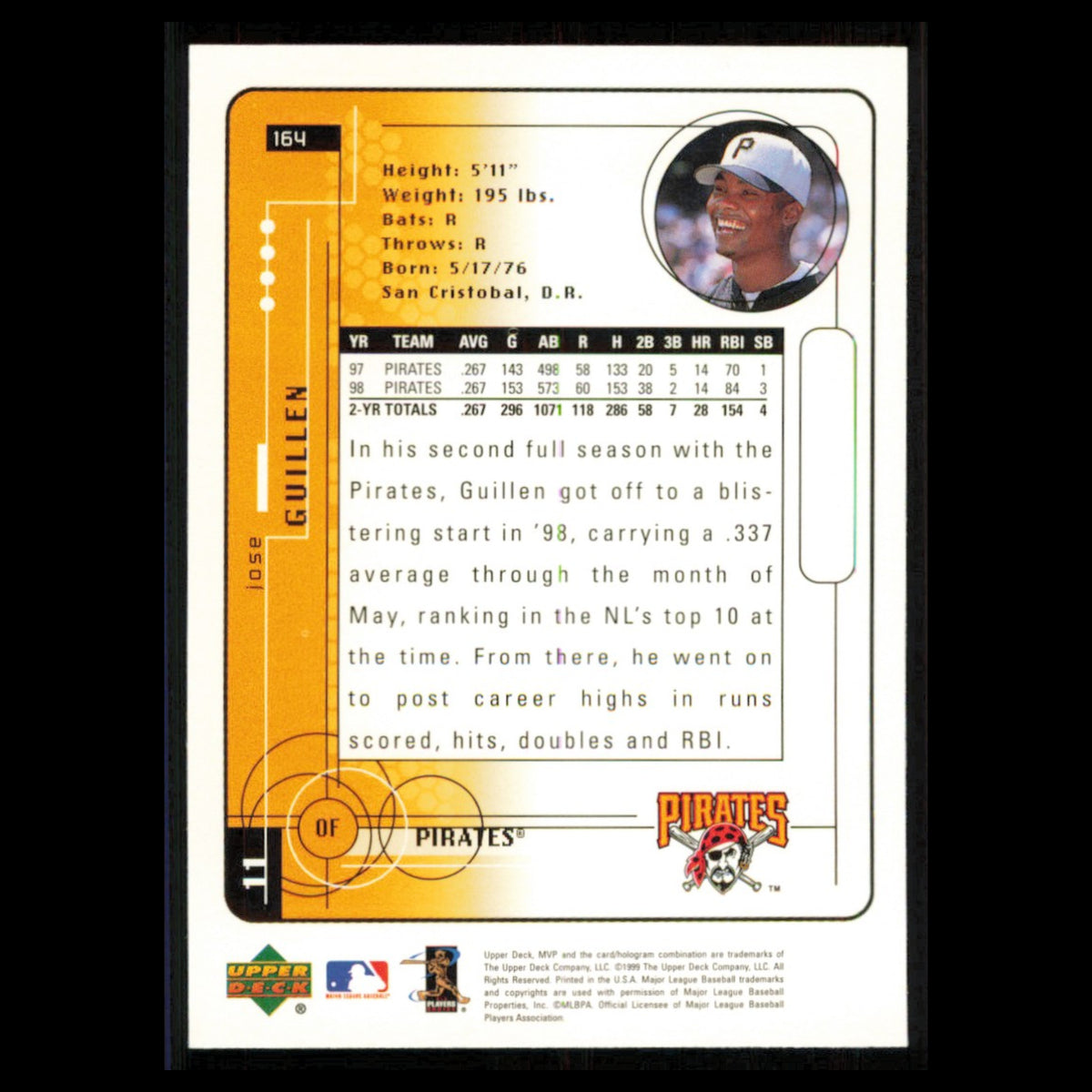 Jose Guillen #164 1999 Upper Deck MVP Pittsburgh Pirates Baseball Card MLB NM