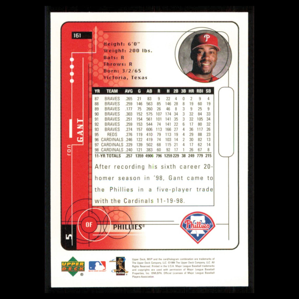 Ron Gant #161 1999 Upper Deck MVP Philadelphia Phillies Baseball Card MLB NM