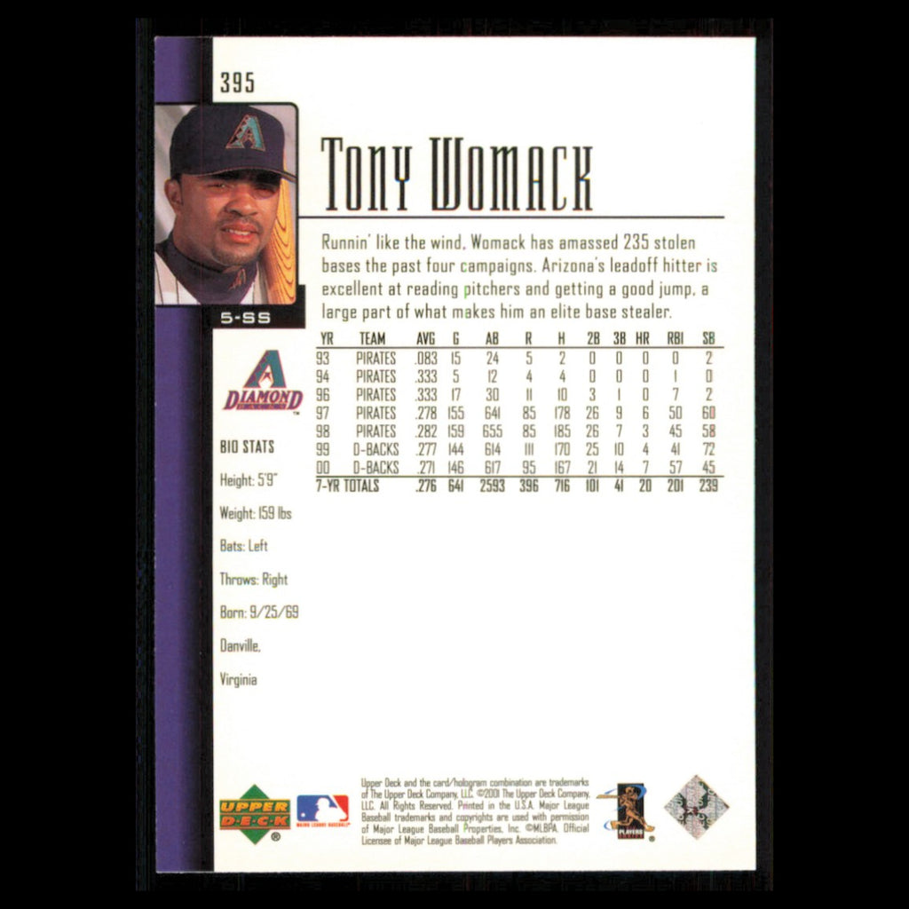 Tony Womack #395 2001 Upper Deck Arizona Diamondbacks Baseball Card MLB NM