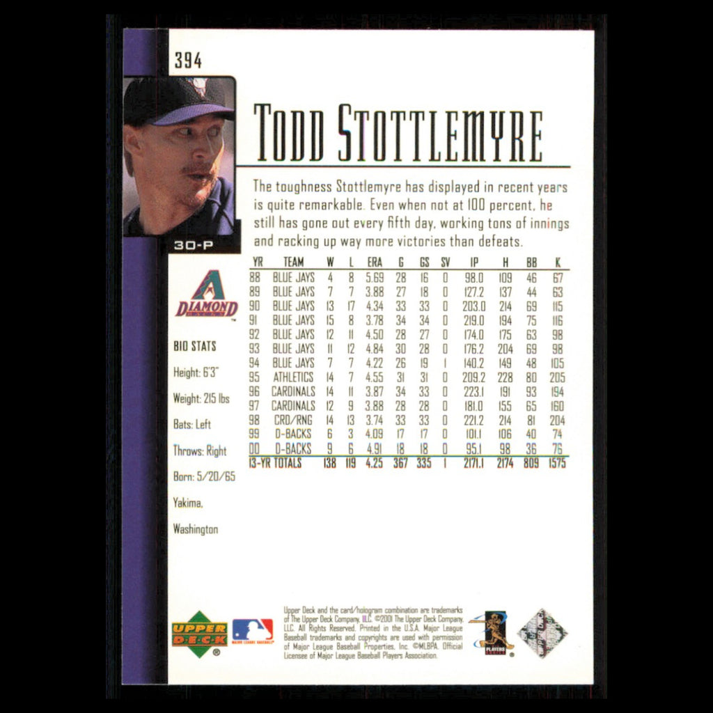 Todd Stottlemyre #394 2001 Upper Deck Arizona Diamondbacks Baseball Card MLB NM