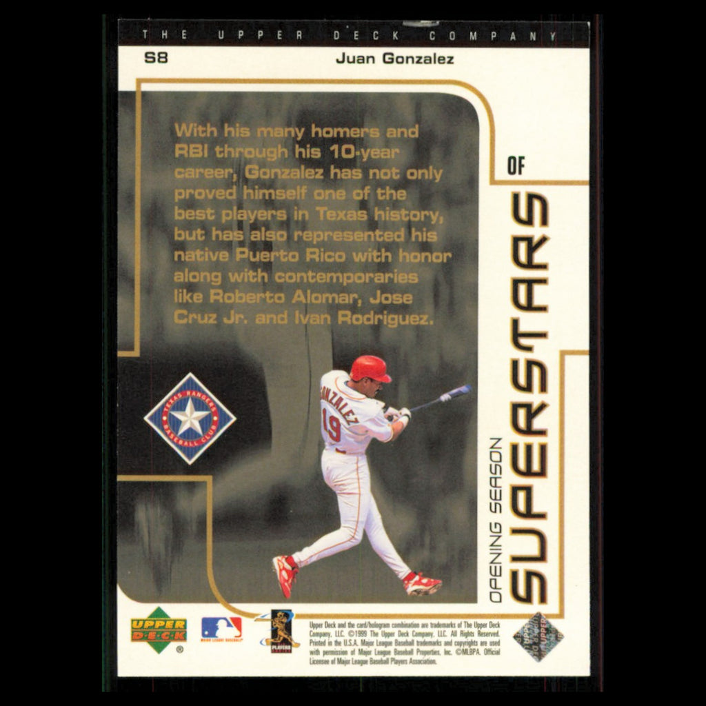 Juan Gonzalez #S8 1999 Upper Deck Choice Texas Rangers Baseball Card MLB NM