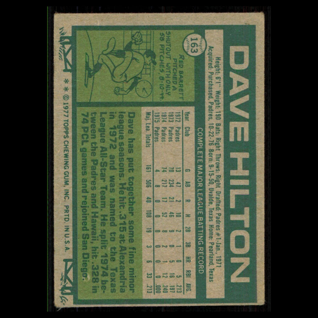 Dave Hilton #163 1977 Topps Toronto Blue Jays Baseball Card MLB NM
