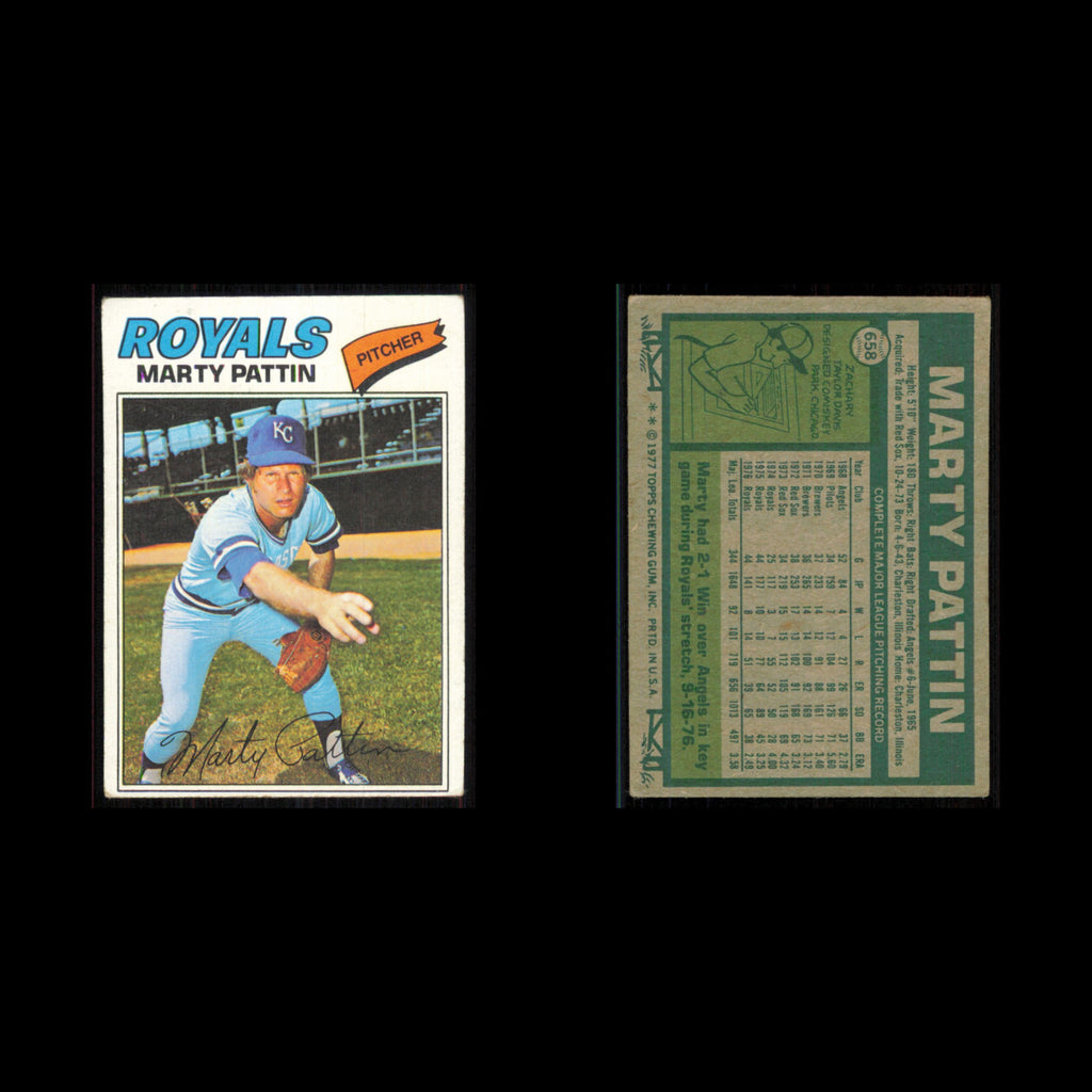 Marty Pattin #658 1977 Topps Kansas City Royals Baseball Card MLB NM
