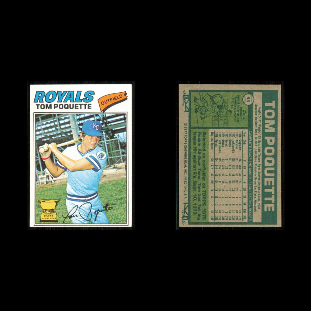 Tom Poquette #93 1977 Topps Kansas City Royals Baseball Card MLB NM
