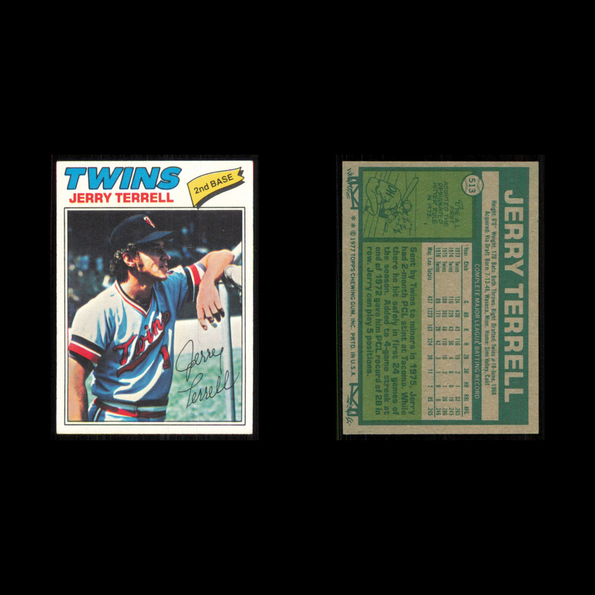 Jerry Terrell #513 1977 Topps Minnesota Twins Baseball Card MLB NM
